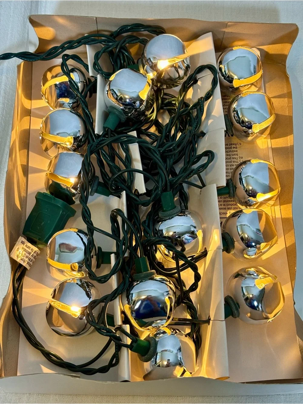 Vintage Pottery Barn Silver Jingle Bell String Lights-Holiday Christmas